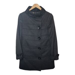 Tibi Pea Coat Fur Collar Funnel Neck Trench Y2K Academia Womens 0 S Wool Blend